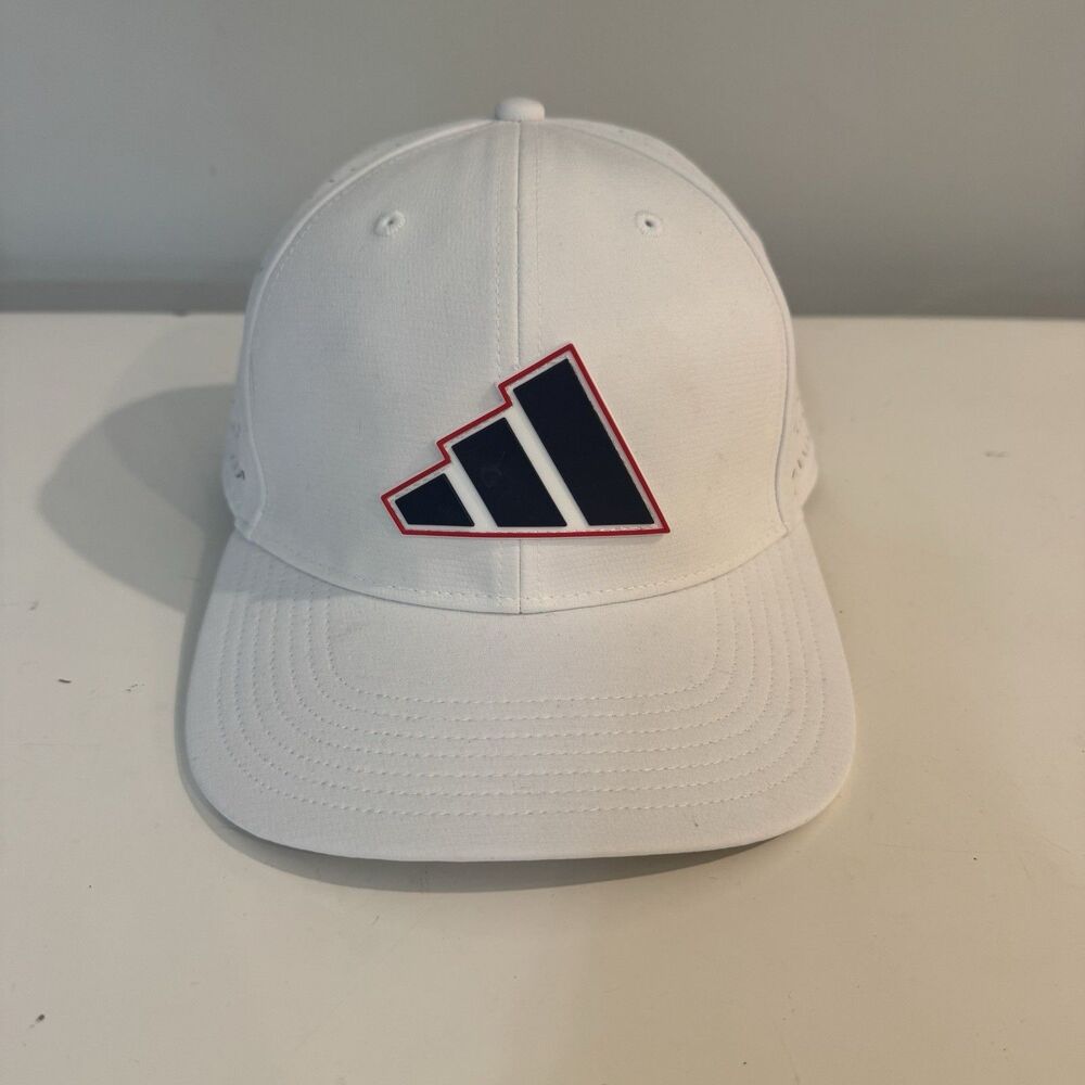 Adidas White Performance Hat Blue 3-Stripes Logo Adjustable
